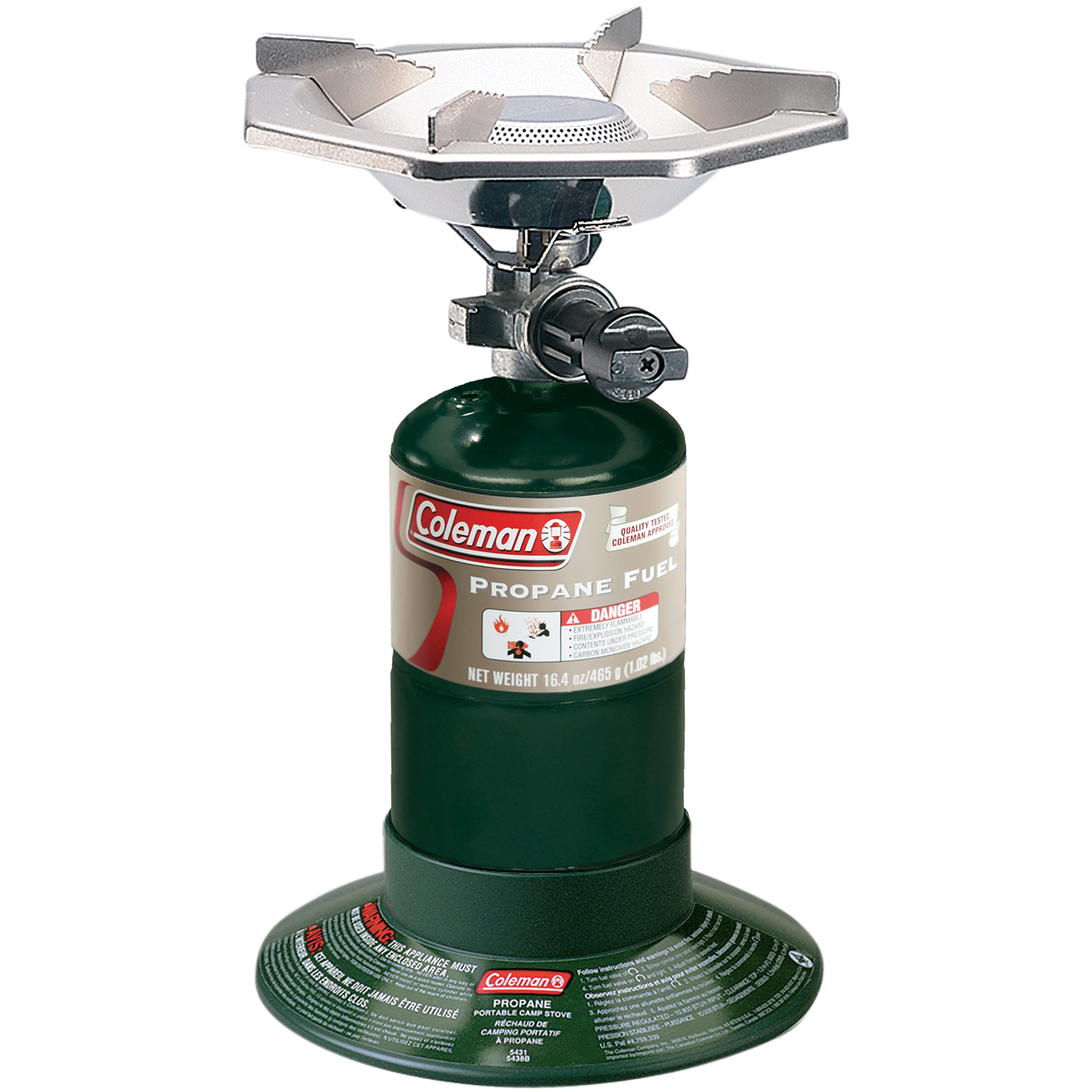 Coleman BottleTop stove with adjustable burner for precise camp cooking