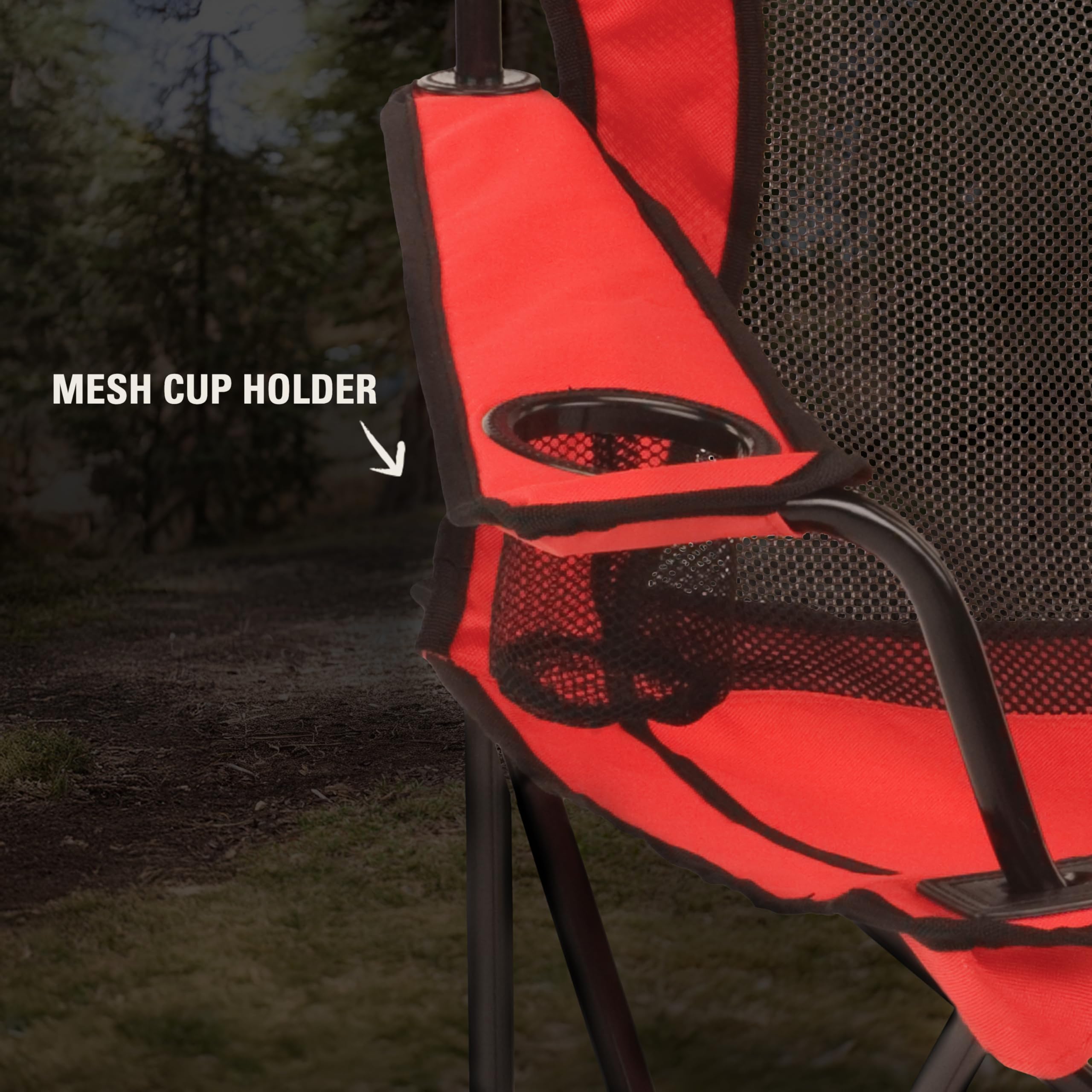 Adjustable arms on Coleman Broadband Mesh Quad Chair for personalized height