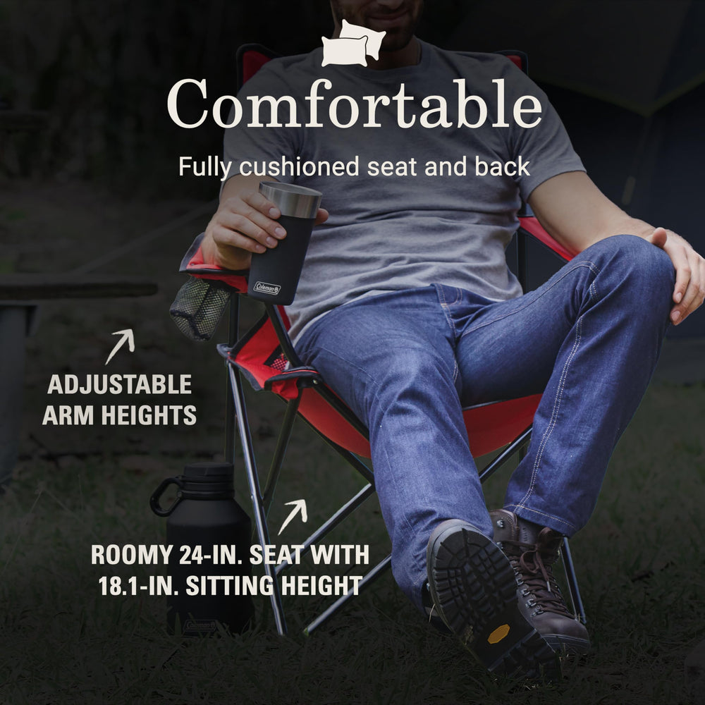 Coleman Broadband Mesh Quad Chair with mesh cup holder for beverages outdoors