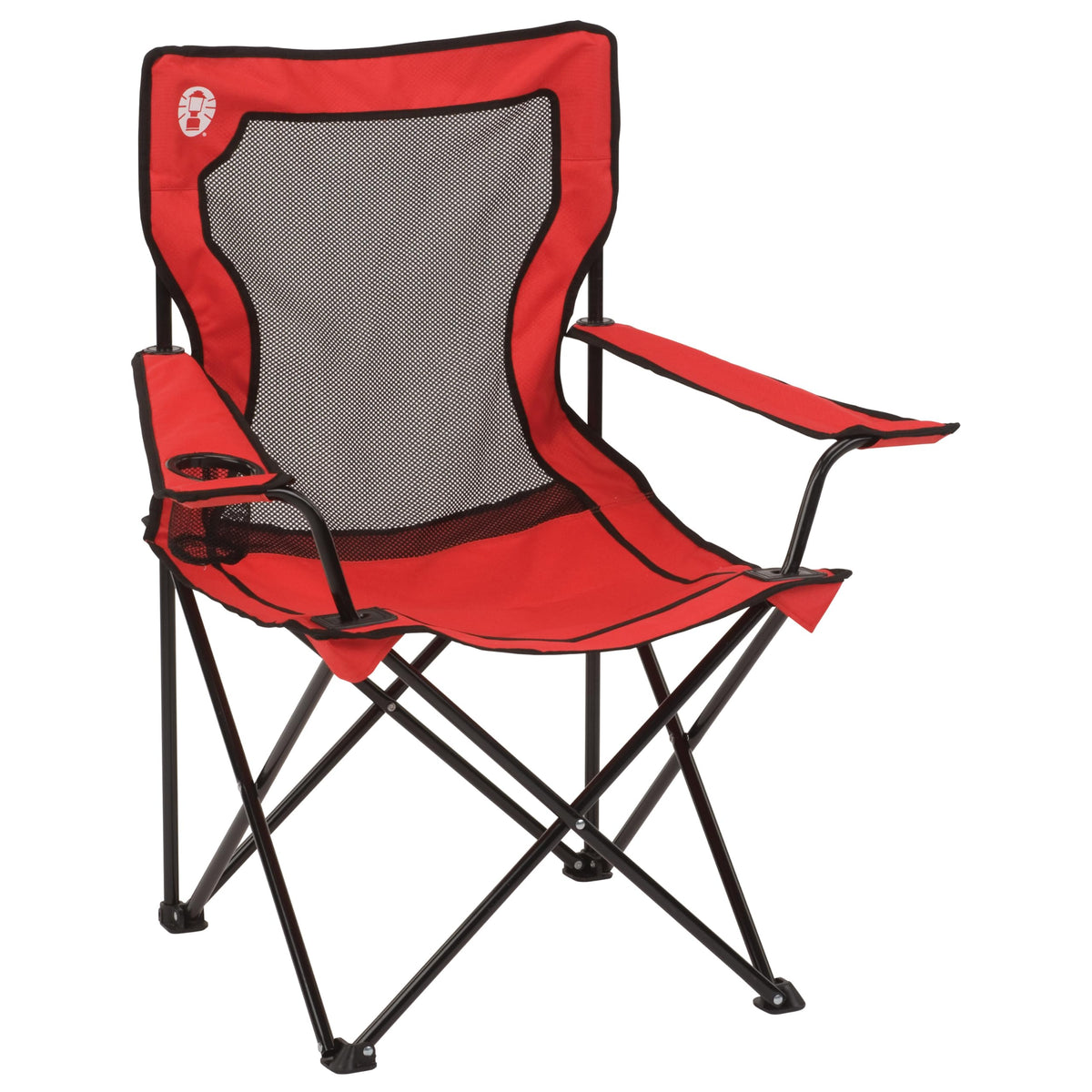 Coleman Broadband Mesh Quad Chair side view shows portable design and breathable back for comfort