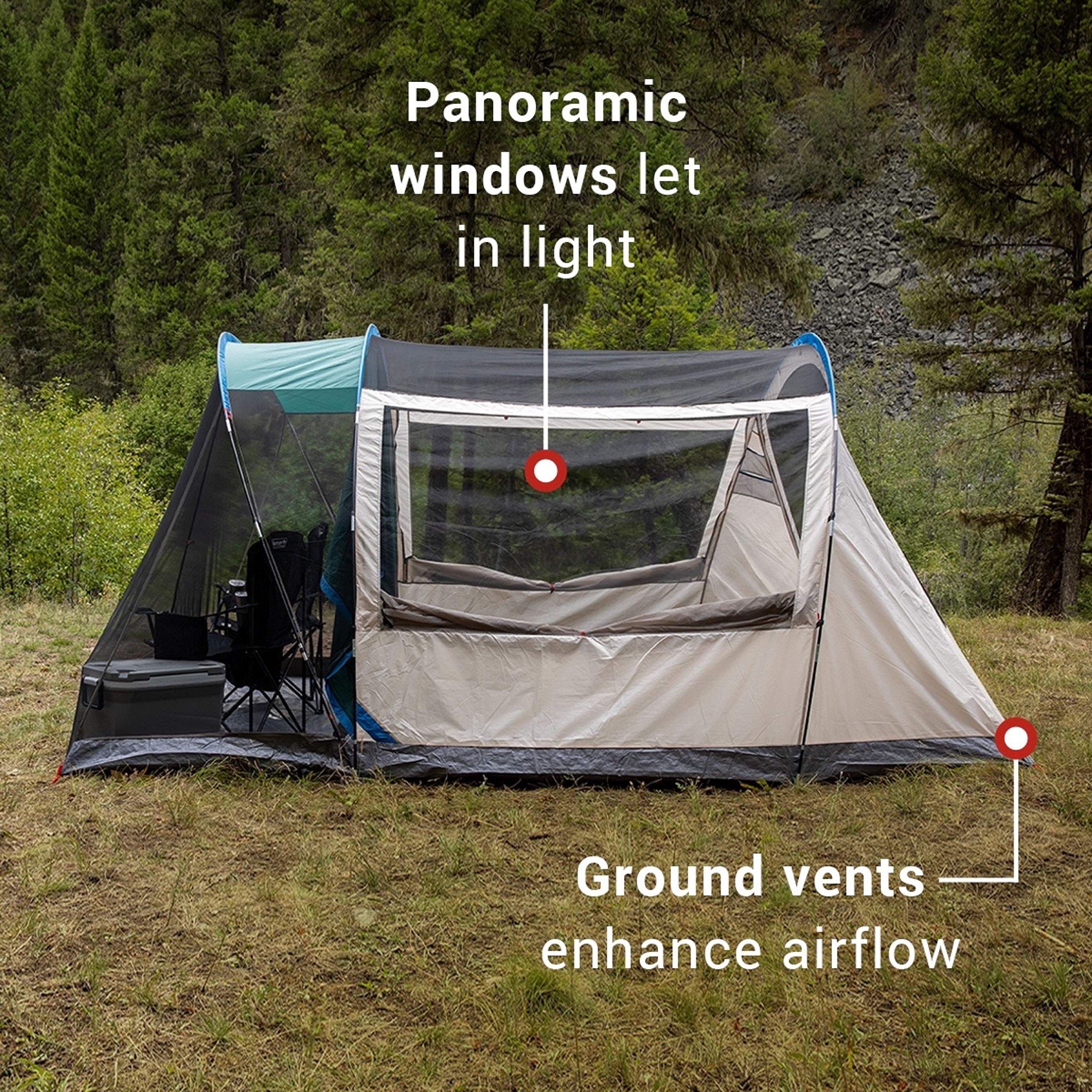 Coleman Cabin Tent detachable rainfly helps keep you dry after rain showers.
