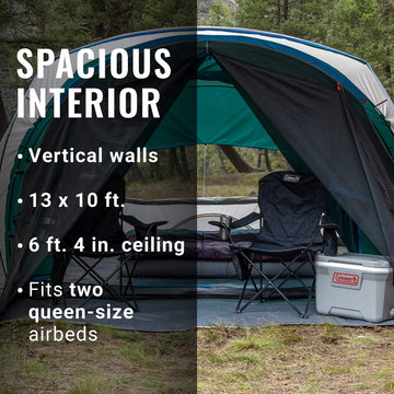 Coleman Cabin Tent detachable rainfly helps keep gear dry