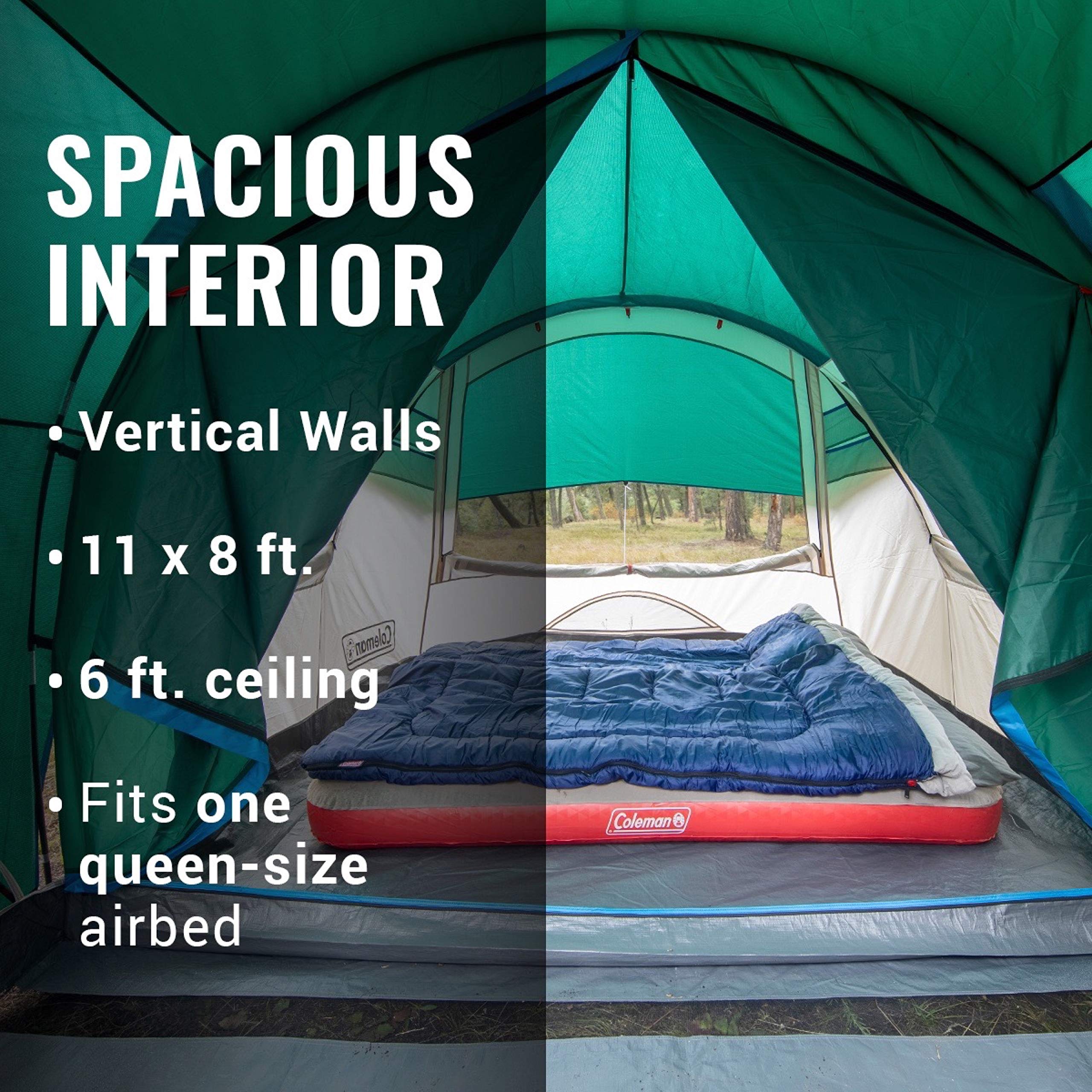 Coleman Cabin Tent panoramic windows brighten interior with natural light.