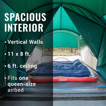 Coleman Cabin Tent panoramic windows brighten interior with natural light.