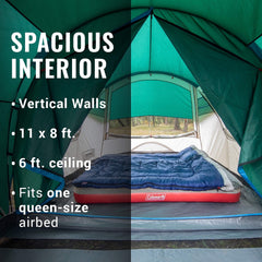 Coleman Cabin Tent panoramic windows brighten interior with natural light.