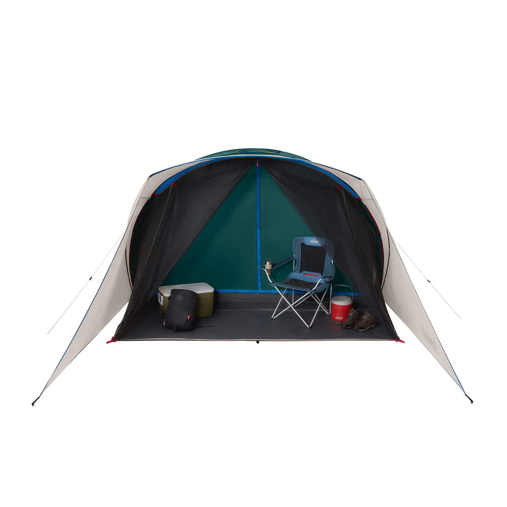 Coleman Cabin Tent setup in about ten minutes with color-coded sleeves