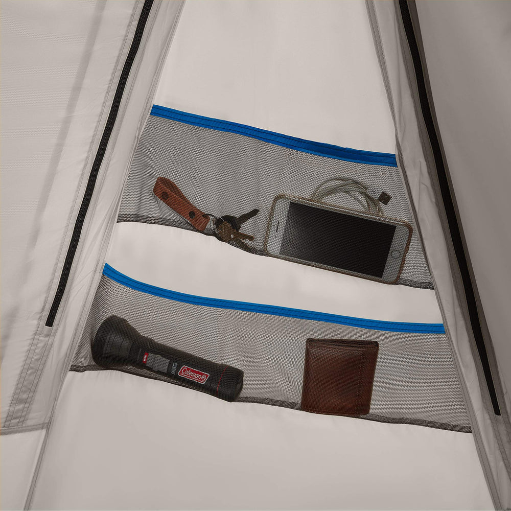 Coleman Cabin Tent withstands winds up to 35 mph.