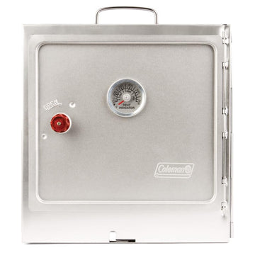 Coleman Camp Oven Silver bottom view shows sturdy base for stability.