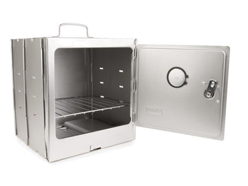Coleman Camp Oven Silver front view shows durable outdoor cooking.