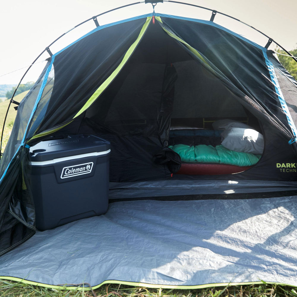 Coleman Carlsbad interior layout with teal accents for group comfort and storage