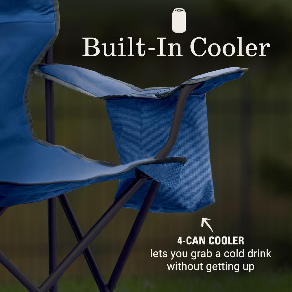 Coleman chair with mesh cup holder and side pocket for essentials.