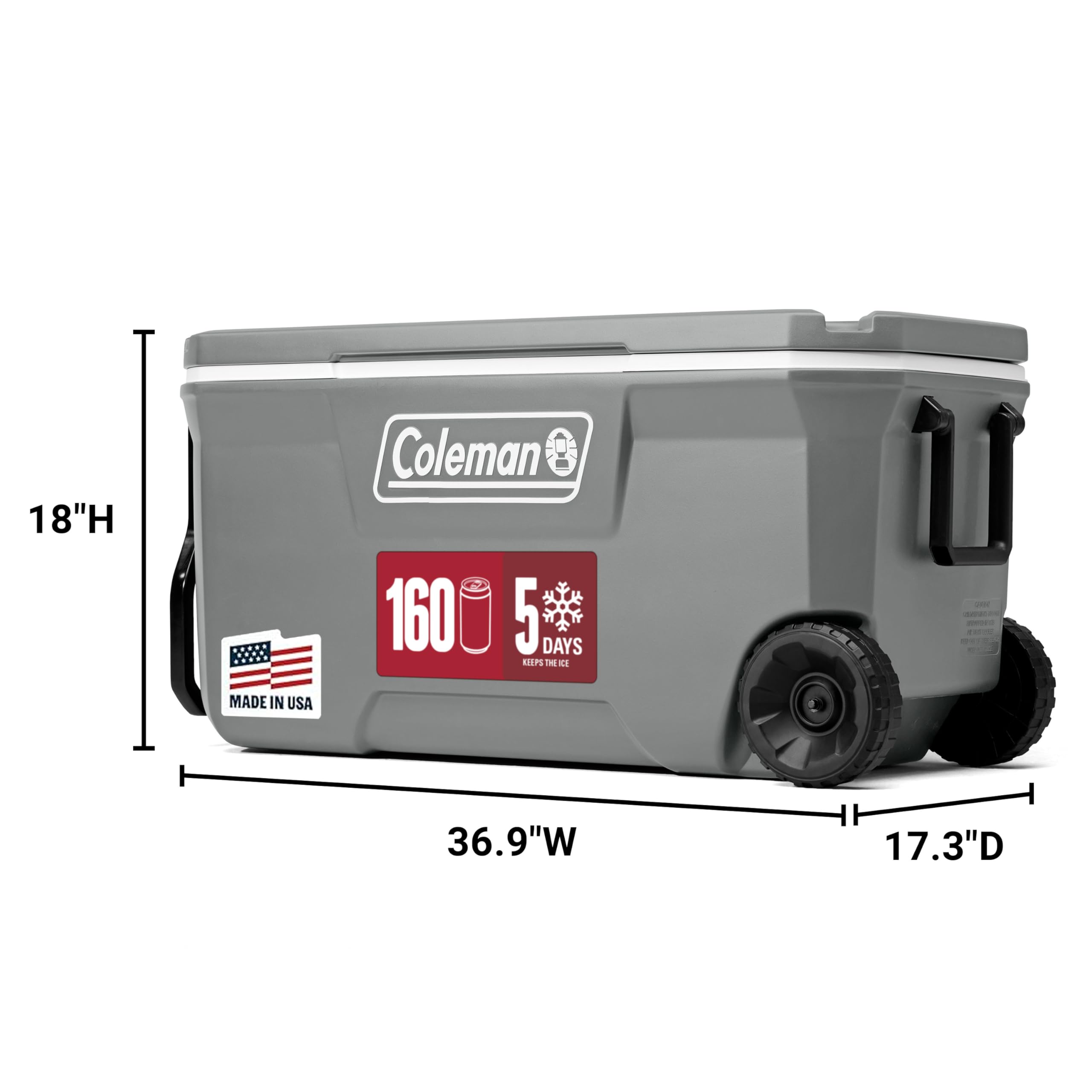 Coleman Classic 100-Quart cooler wheel assembly enabling easy transport over terrain