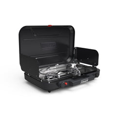 Coleman Classic 3-Burner stove with carry handle for easy campsite transport.