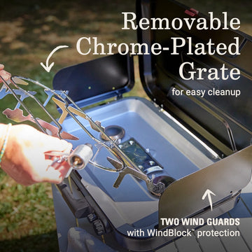 Even-Temp burners provide even heat across three adjustable zones.
