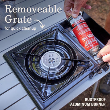 Coleman Classic porcelain-coated grate for quick cleanup after meals