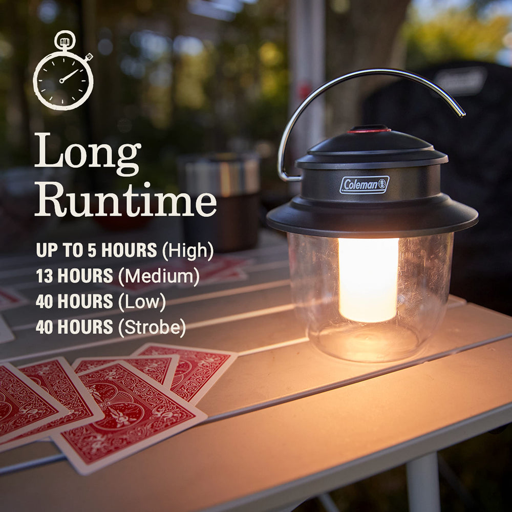 Coleman lantern with IPX4 rating resists rain during outdoor use.