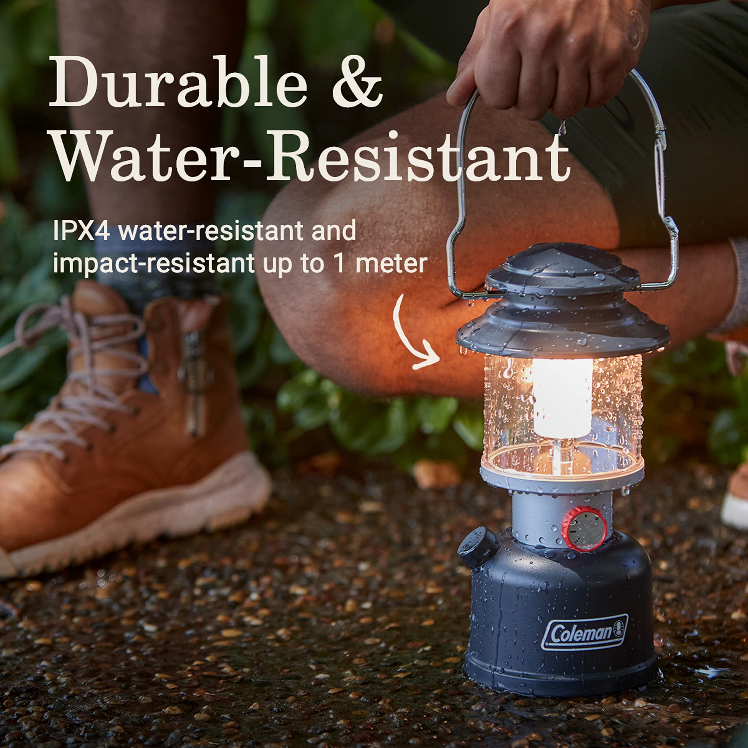 Coleman Classic Rechargeable LED Lantern IPX4 durability view rugged for outdoors