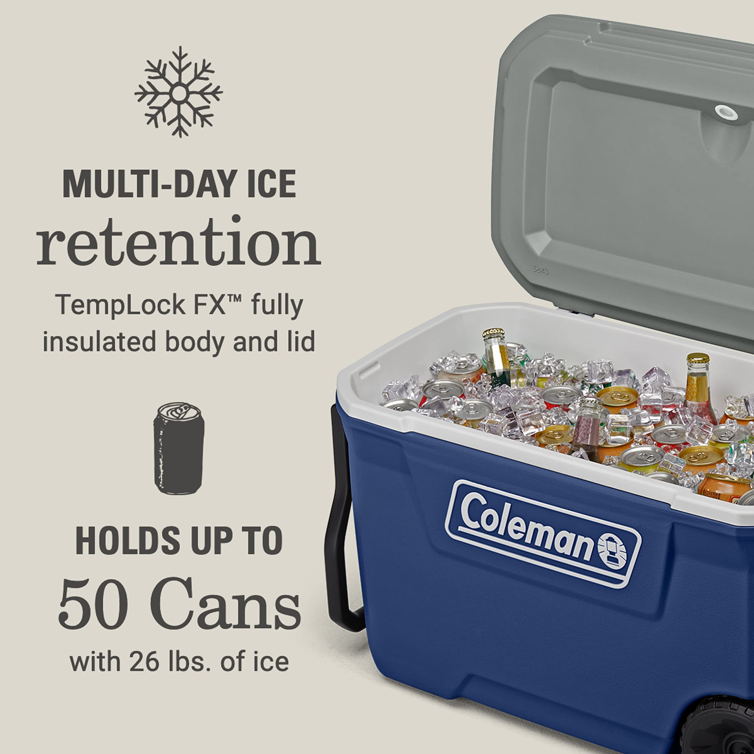 Coleman cooler with durable tow handle for easy moving at outdoor events