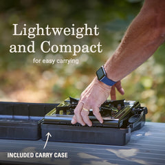 Coleman Classic wind-baffle shields flame during outdoor cooking