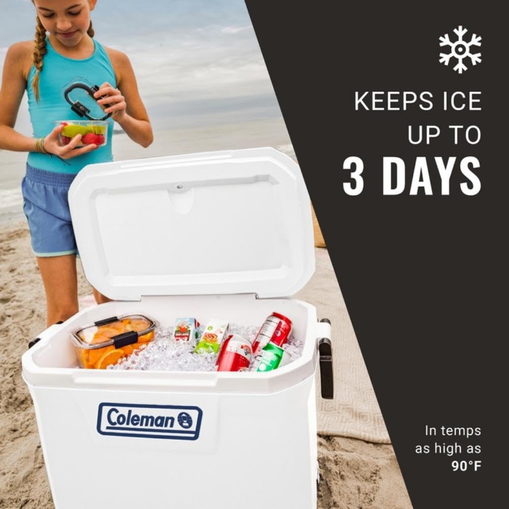Coleman Classic 52qt Marine Cooler lid open showing easy access to contents