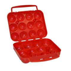 Coleman 12-count egg container in red for camping storage.