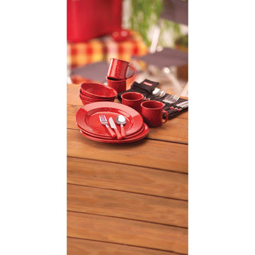 Coleman enamel mugs for camping, spill-resistant and dishwasher safe.
