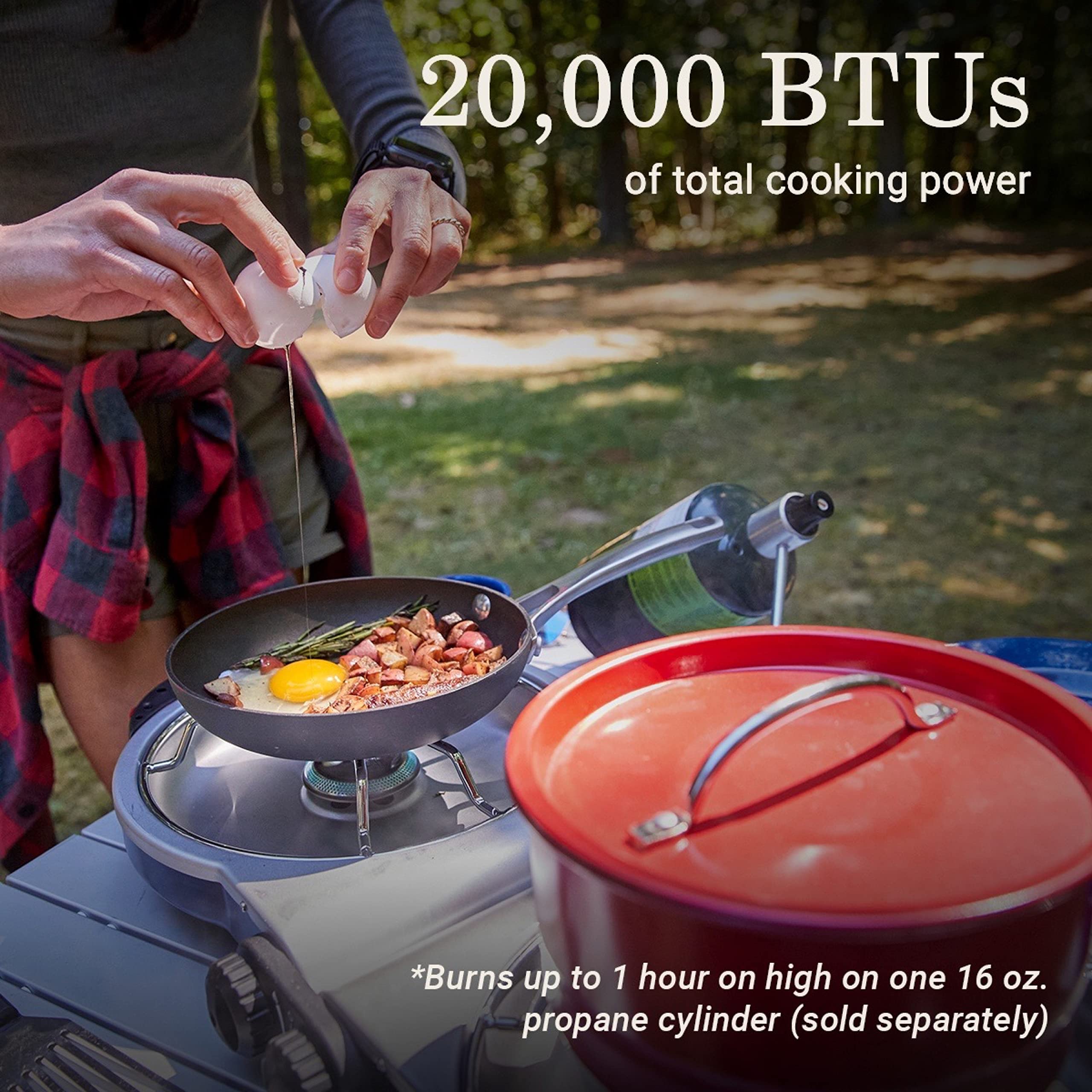 Coleman Fold N Go 20,000 BTU cooking power for hearty outdoor meals.