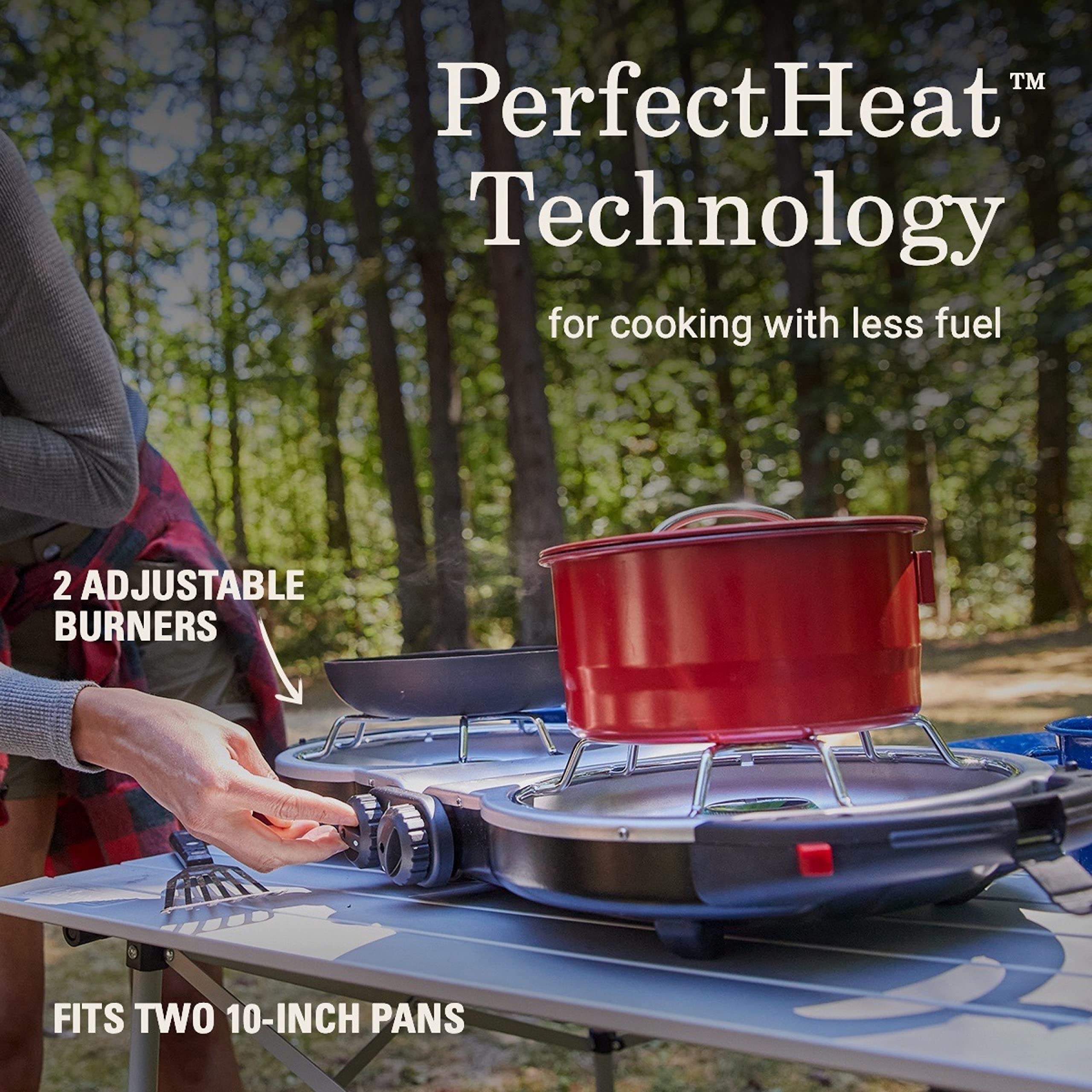 Coleman Fold N Go chrome-plated removable grate for simple cleanup after meals.