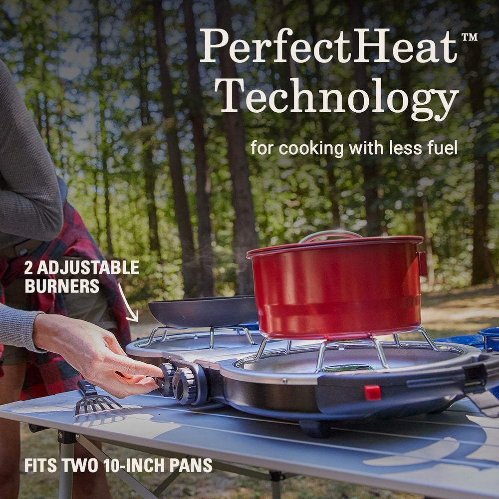 Coleman Fold N Go chrome-plated removable grate for simple cleanup after meals.