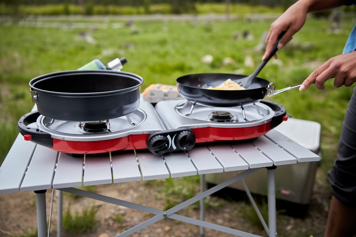 Coleman Fold N Go stove with InstaStart ignition for easy lighting.