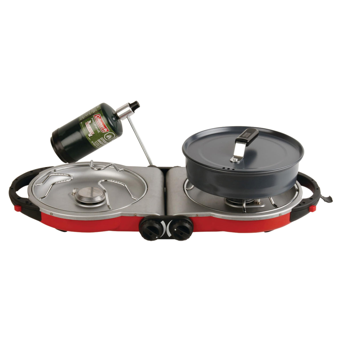 Coleman Fold N Go stove top view shows two burners for versatile outdoor cooking.