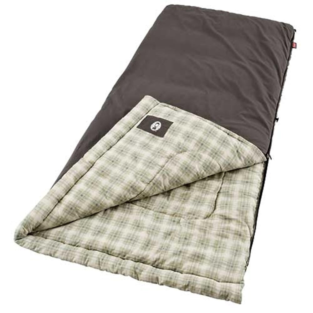 Coleman Heritage Big & Tall sleeping bag open, roomy interior for cold-weather camping.