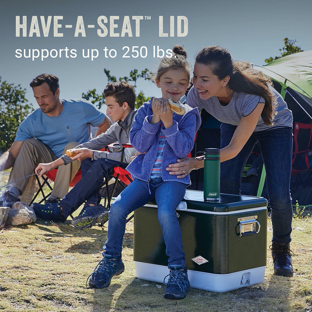 Coleman ice retention up to four days keeps beverages cold in warm weather.