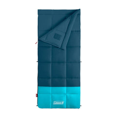 Coleman Kompact sleeping bag close-up shows zipper seal for cold-weather warmth during camping.
