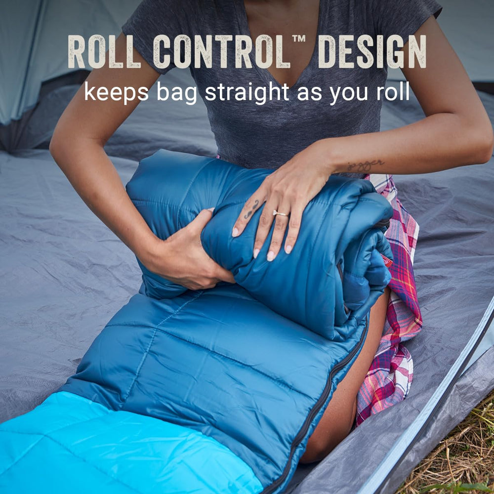 Coleman Kompact Roll Control keeps the bag straight when rolling for storage.