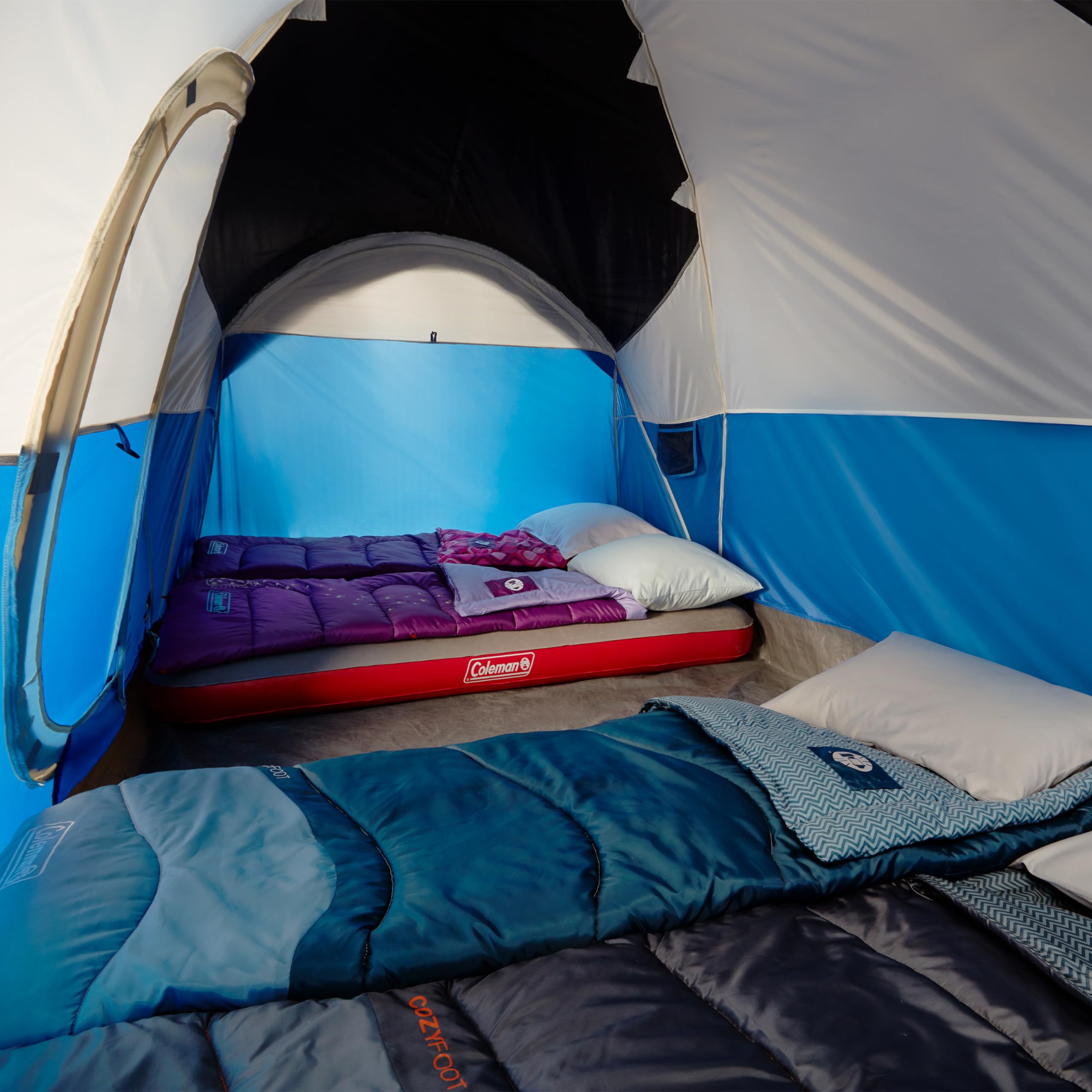 Coleman Montana 8-Person Tent extended door awning: creates dry entry and extra shaded storage.