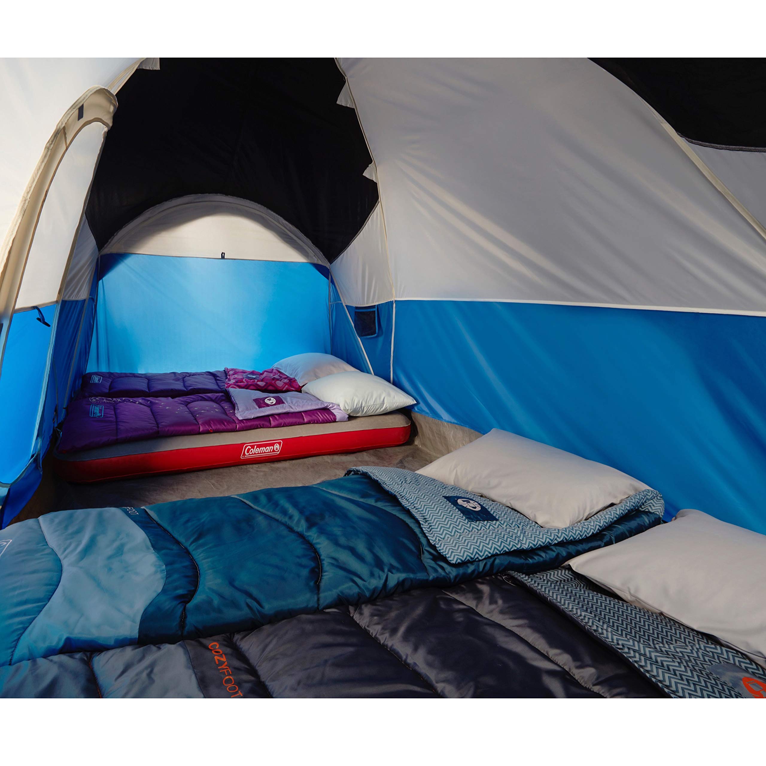 Coleman Montana roomy interior fits multiple airbeds for family sleep space.