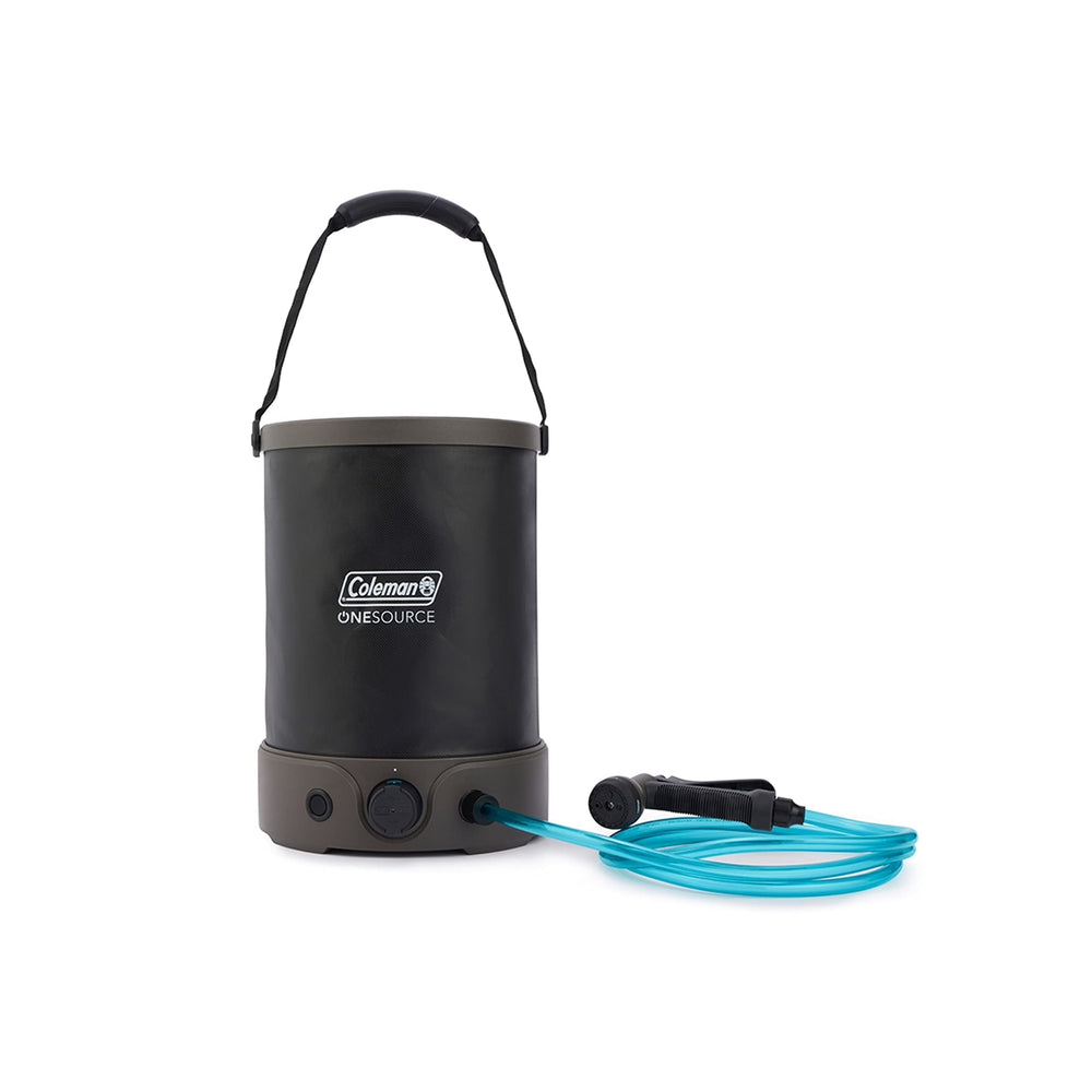 Coleman OneSource camp shower showing adjustable spray for on-site cleaning