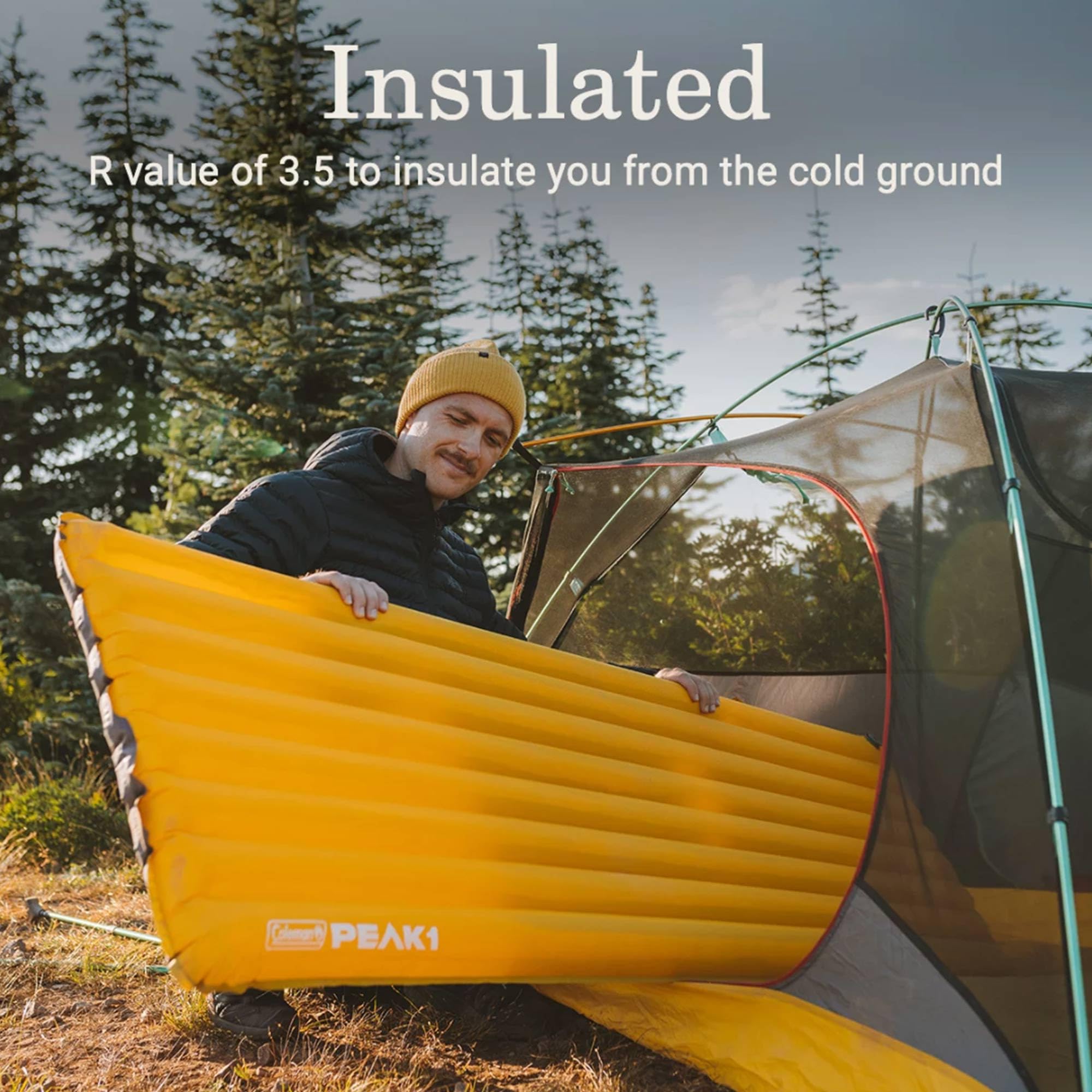 Coleman PEAK1 pad with waterproof exterior withstands rugged conditions.