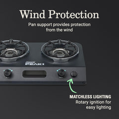 Coleman PEAK1 stair-step burner design promotes even heat across pots