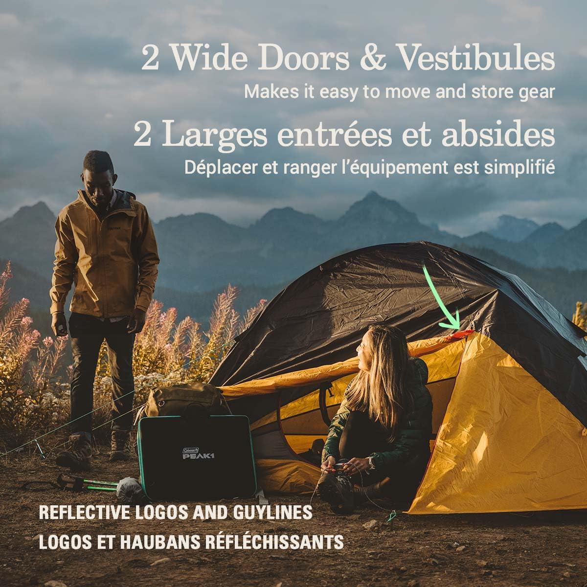 Coleman PEAK1 two wide doors facilitate easy entry and gear stowage during trips.