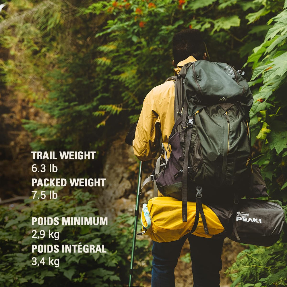 Coleman PEAK1 waterproof fabric with 2000 mm rating keeps gear dry