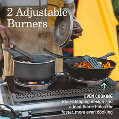 Coleman PEAK1 wind protection with pan support for stable cooking