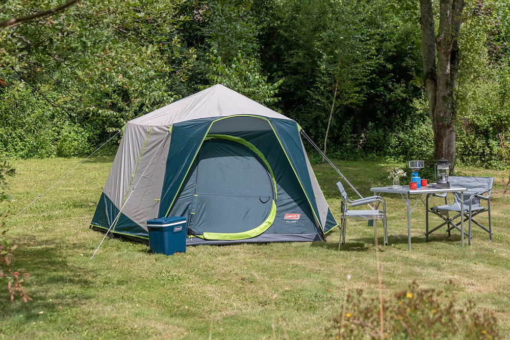 Coleman Polygon 5 mosquito-net lounge option ready for garden use