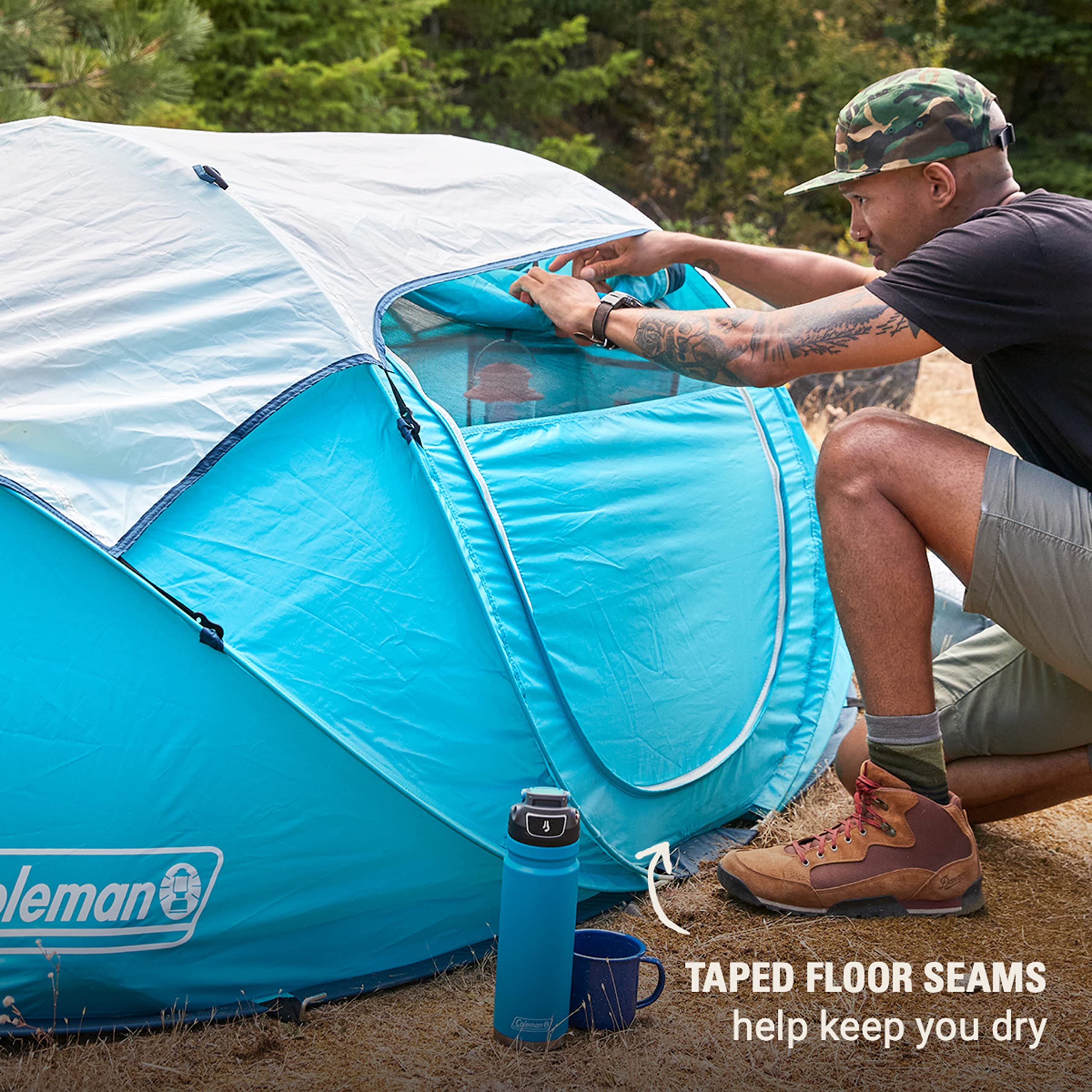Coleman Pop-Up Tent gear pockets keep small items organized.