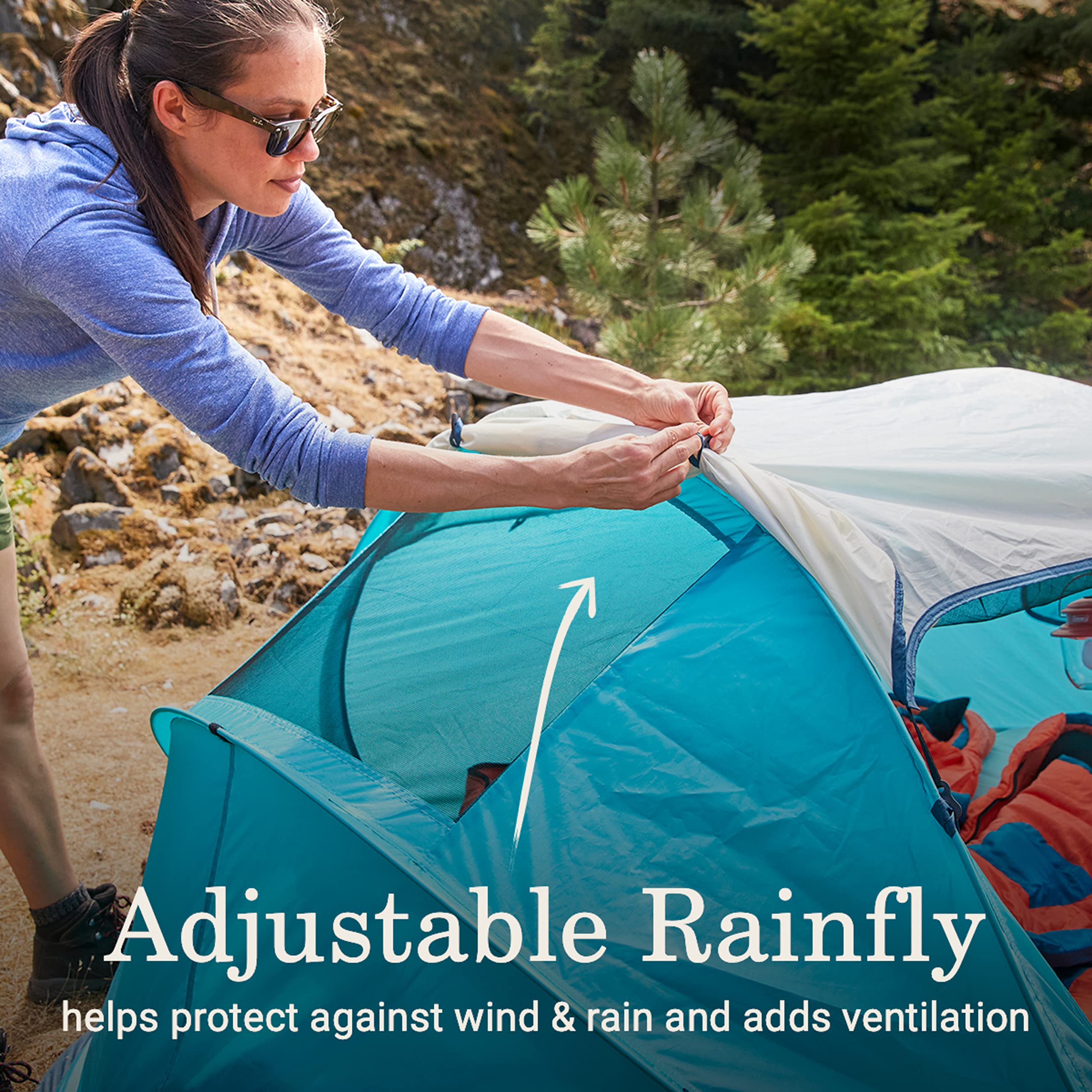 Coleman Pop-Up Tent taped floor seams help keep the interior dry