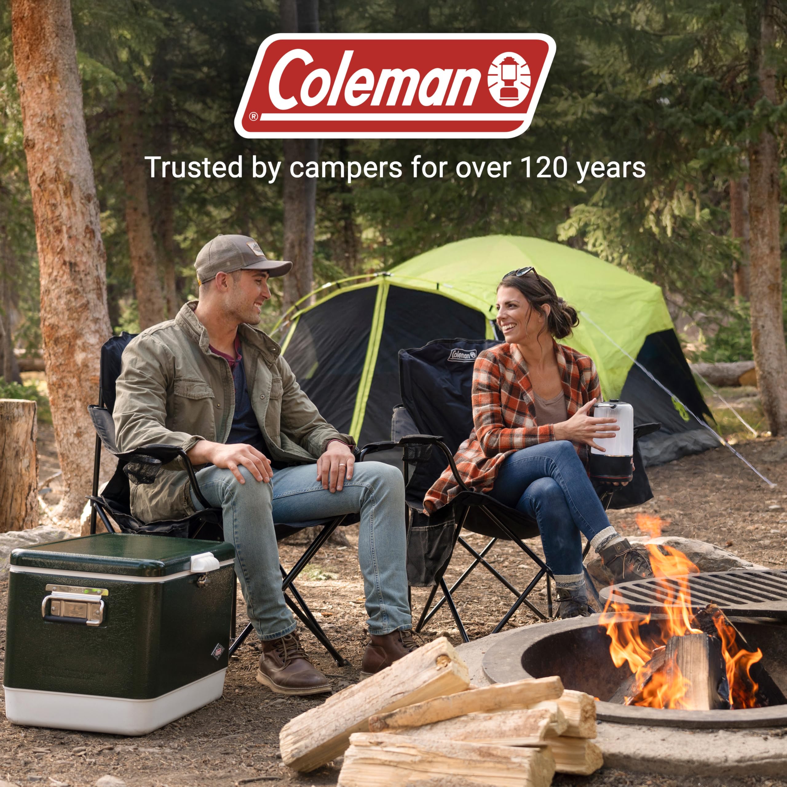 Coleman chair with mesh cup holder for quick beverage access.