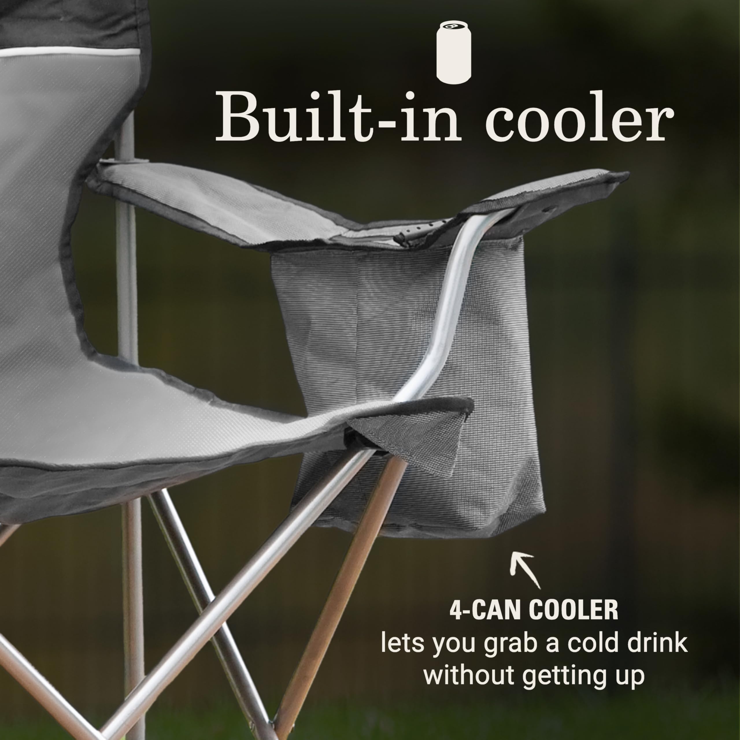 Coleman portable chair side pockets keep essentials within reach during picnics.