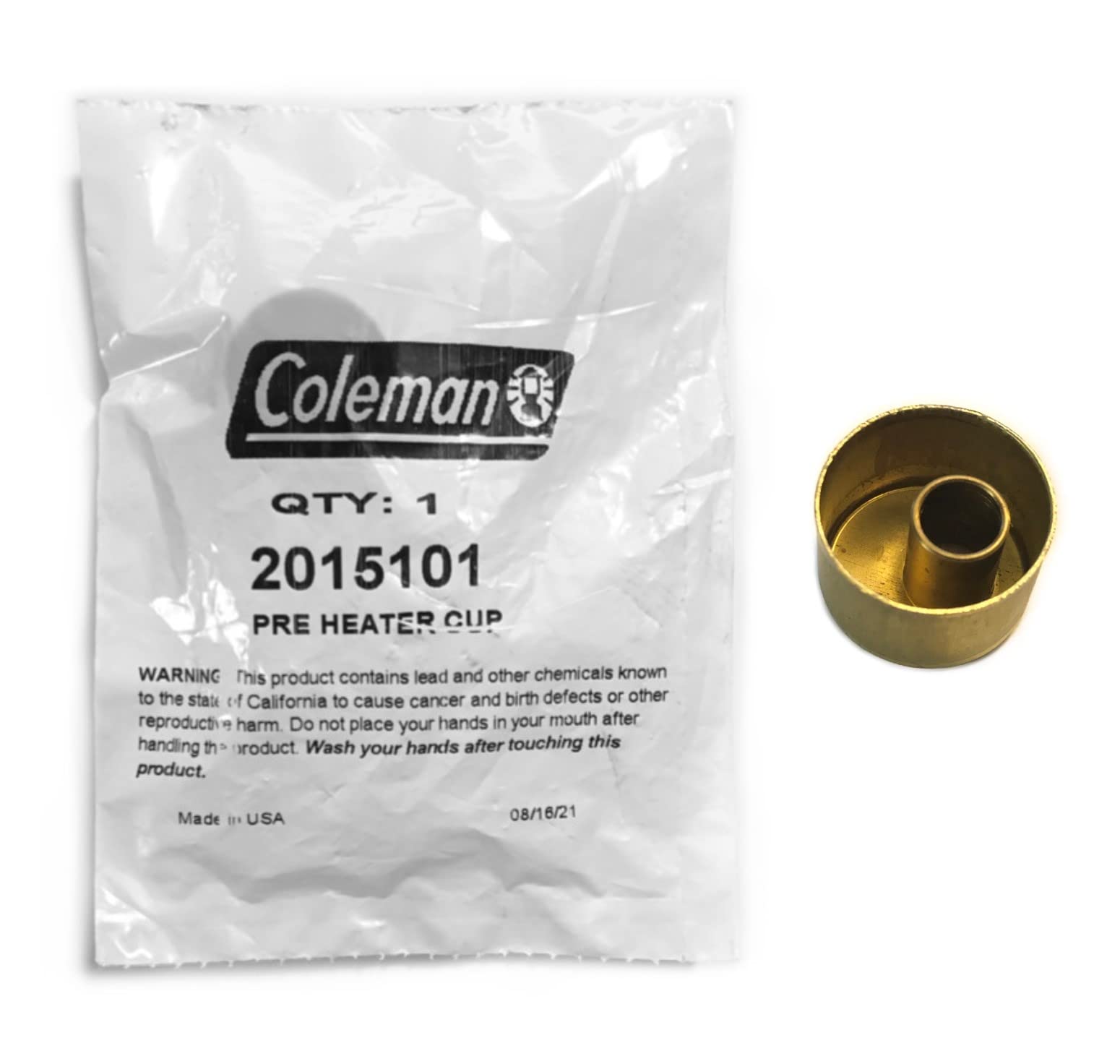 Coleman brass preheater cup with gold finish for kerosene lanterns preheating fuel safely