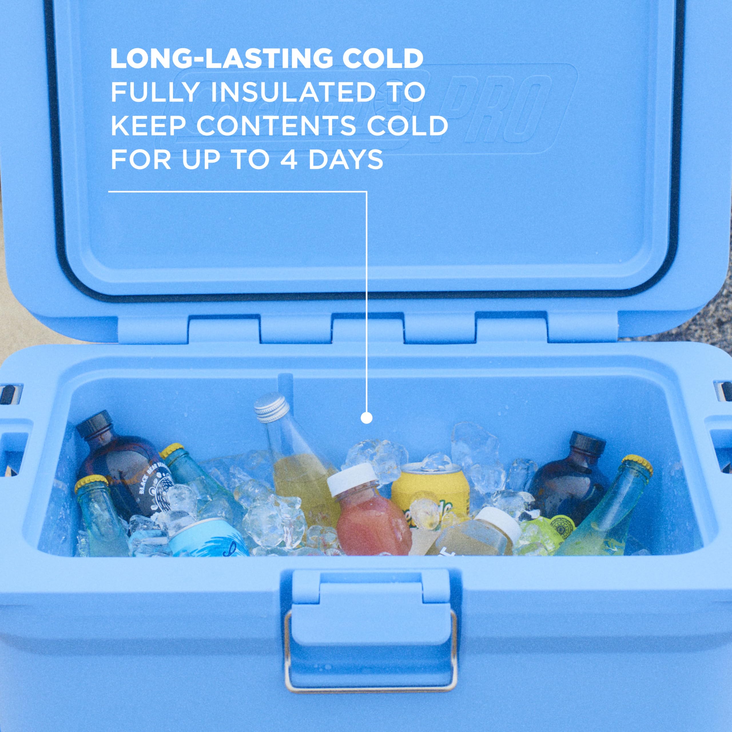 Coleman Pro 45QT capacity up to 74 cans for long outings.